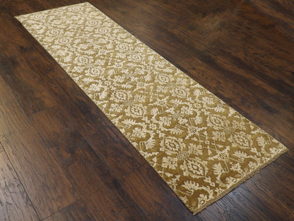 Transitional Damask 2'6"x8'0" Hand-knotted Rug -w397