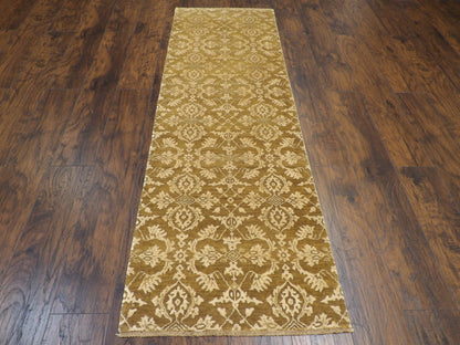 Transitional Damask 2'6"x8'0" Hand-knotted Rug -w397