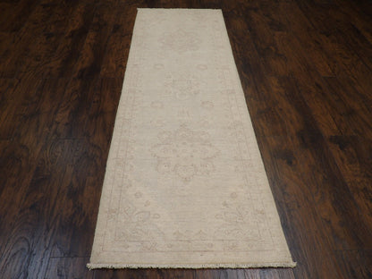 Oushak Chobie White Wash Natural-dye 2'6"x8'0" Hand-knotted Rug -w409