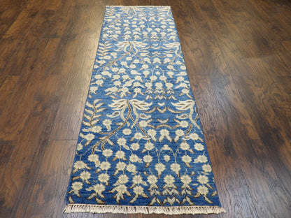 Transitional Flower Design 2'6"x8'0" Hand-knotted Rug -w412
