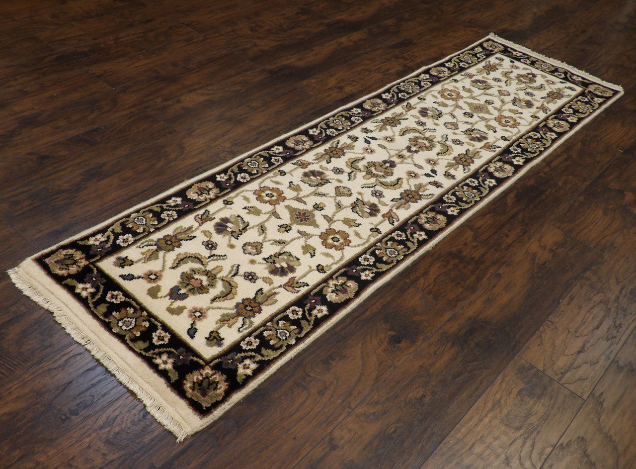 Black 2'6" x 8'0" Turkish Knot Kashan Low Pile Hand knotted Wool Rug - Sku: w418