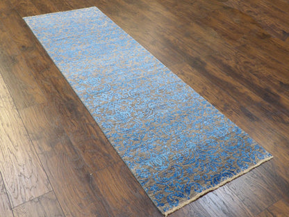 Transitional Damask 2'6"x8'0" Hand-knotted Rug -w421