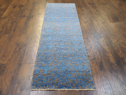 Transitional Damask 2'6"x8'0" Hand-knotted Rug -w421