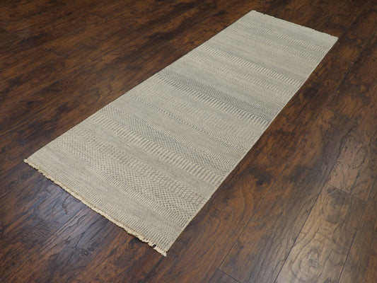 Indo Modern Grass Design 2'6"x8'0" Hand-knotted Rug -w428