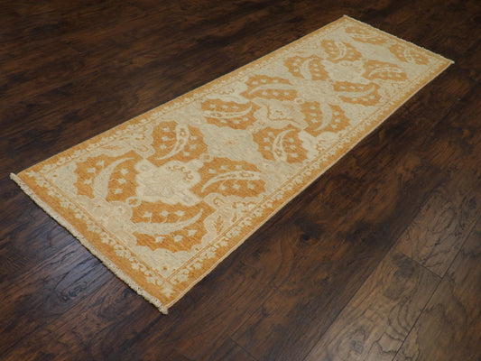 Oushak Chobie White Wash Natural-dye 2'6"x8'0" Hand-knotted Rug -w433
