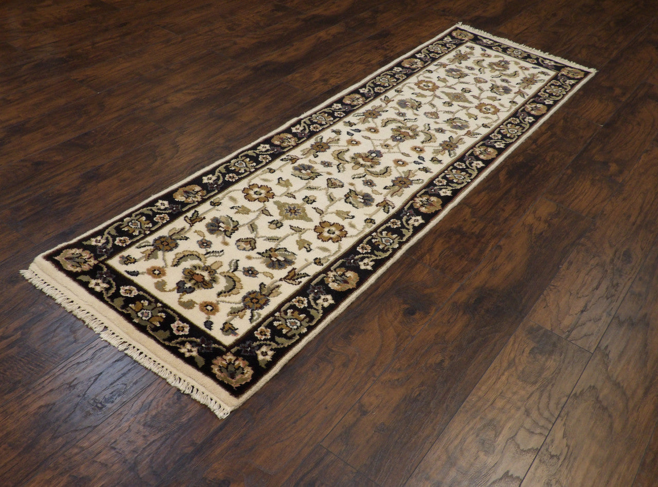 Black 2'6" x 8'0" Turkish Knot Kashan Low Pile Hand knotted Wool Rug - Sku: w434