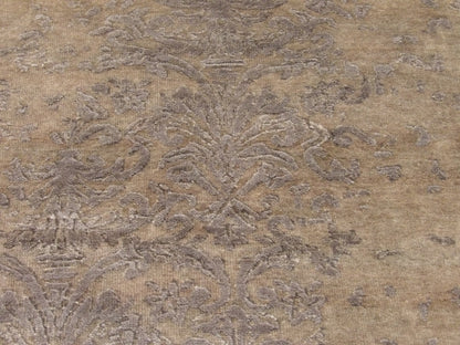 Transitional Damask 2'6"x8'0" Hand-knotted Rug -w443