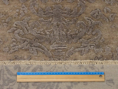 Transitional Damask 2'6"x8'0" Hand-knotted Rug -w443