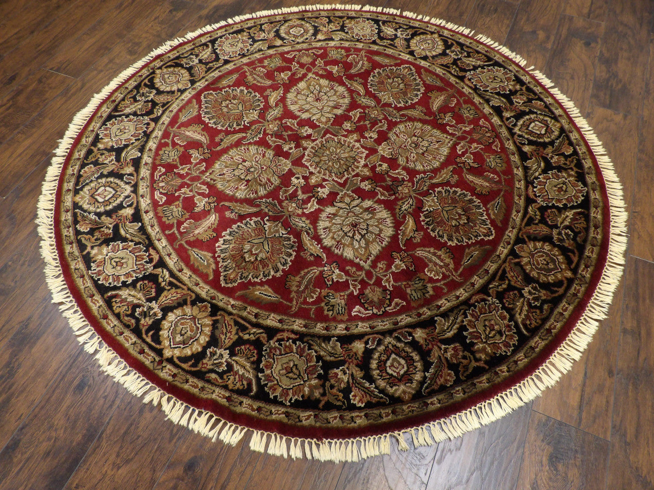 Black 6'2" x 6'2" Jaipur Kashan Antique Wash Hand knotted Wool Rug - Sku: w450