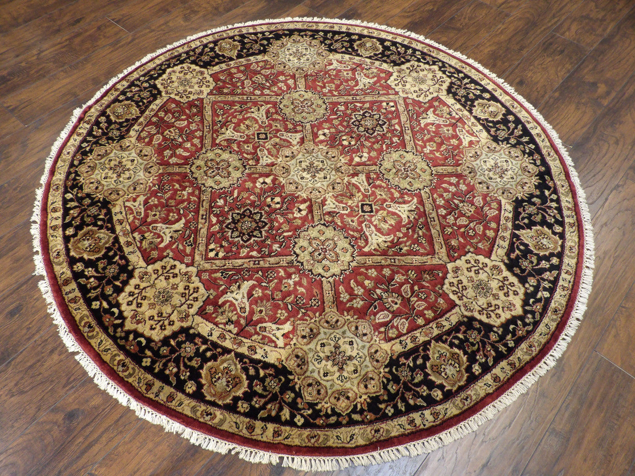 Black 6'0" x 6'0" Fine Persian Tabriz Hand knotted Wool Rug - Sku: w466