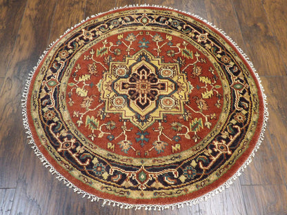 Tribal Heriz 4'0"x4'0" Hand-knotted Rug -w477