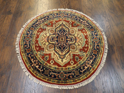 Tribal Heriz 4'0"x4'0" Hand-knotted Rug -w478