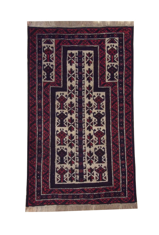 Tribal Prayer Rug Wool Hand Knotted Rug 2x4 - w5007