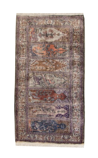 Traditional Prayer Baktiyar Rug Silk Hand Knotted Rug 2x4 - w5009