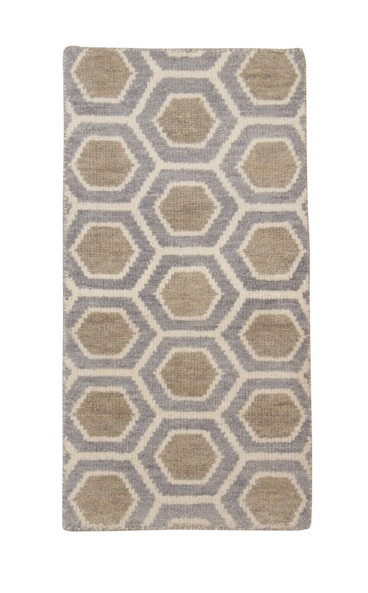 Modern Gemotrical Design Wool Hand Knotted Rug 2x4 - w5011