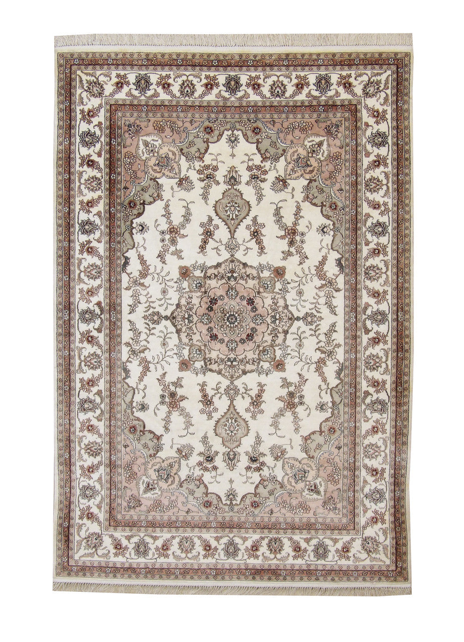 Traditional Sino Chinese Tabriz Silk Hand Knotted Rug 4x6 - w5049