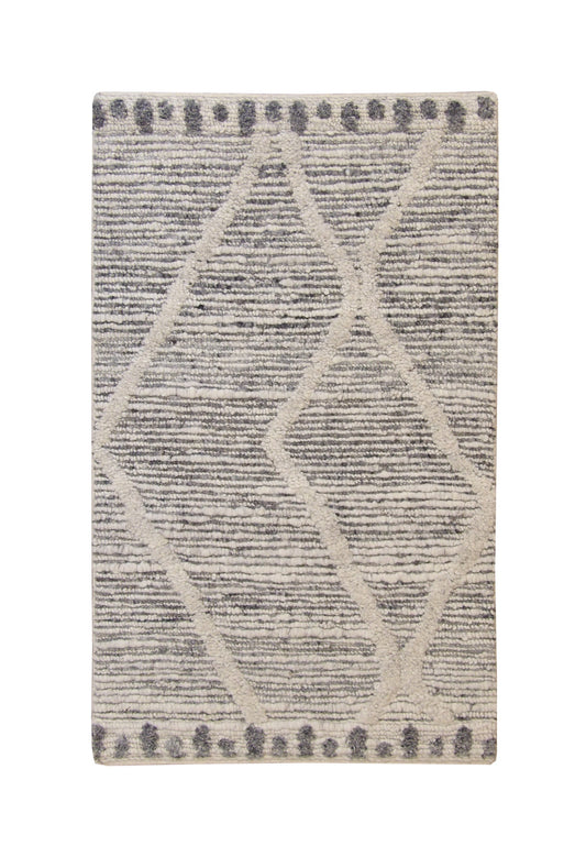 Moroccan Abstract High low Wool Hand Knotted Rug 3x5 - w5052