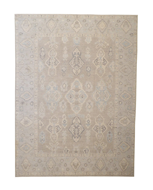 Oushak White wash Chobie Wool Hand knotted Rug 9.0x12.0 - w5063