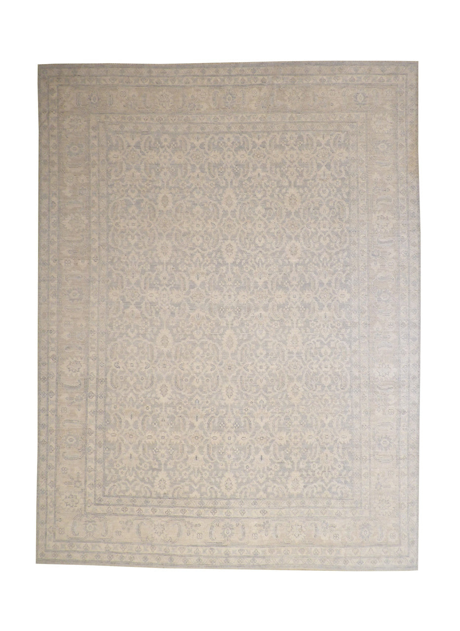 Oushak White wash Chobie Wool Hand knotted Rug 9.0x12.0 - w5064
