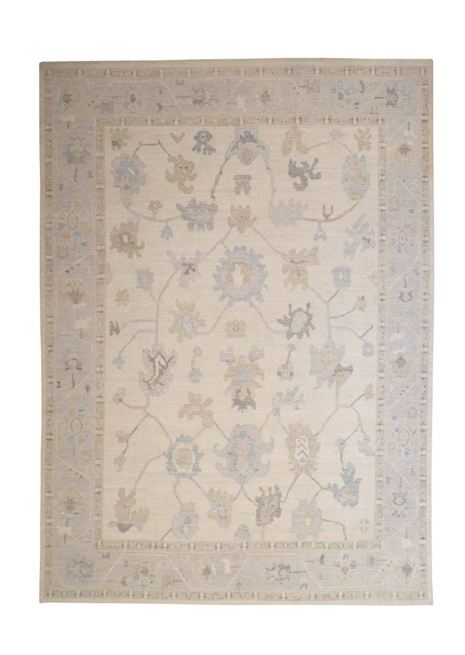 Oushak White wash Chobie Wool Hand knotted Rug 9.0x12.0 - w5065