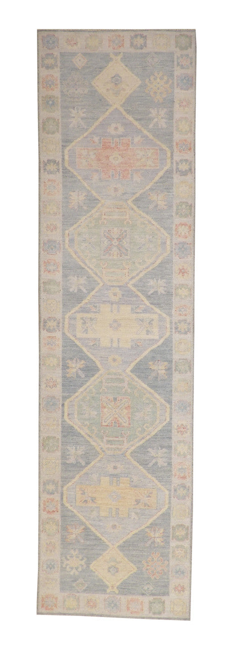 Oushak White wash Chobie Wool Hand Knotted Rug 3.0x11.4 -w5073
