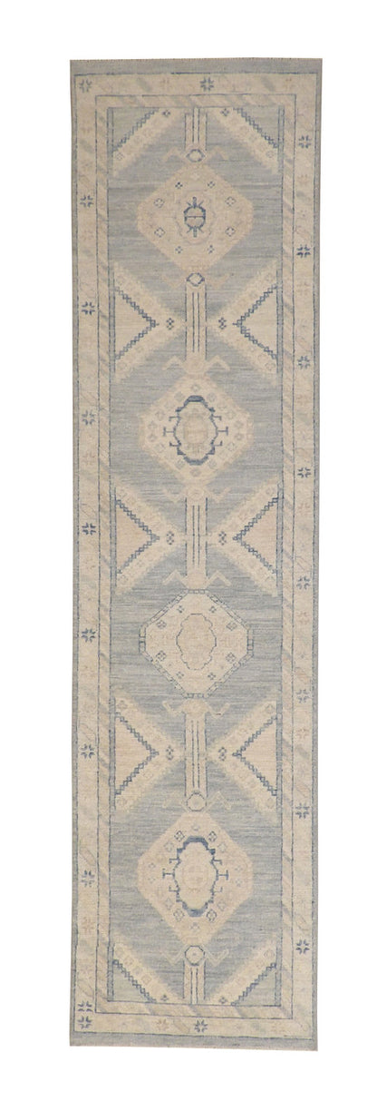 Oushak White wash Chobie Wool Hand Knotted Rug 2.5x9.4 -w5074