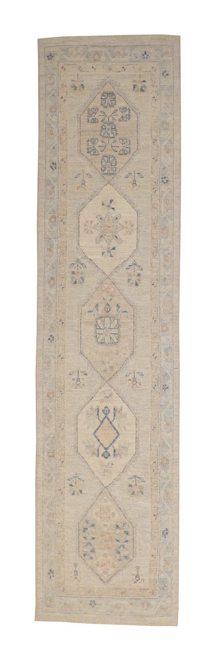 Oushak White wash Chobie Wool Hand Knotted Rug 2.8x11.0 -w5078