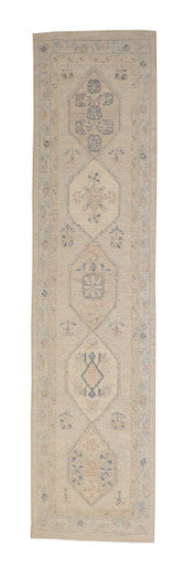 Oushak White wash Chobie Wool Hand Knotted Rug 2.8x11.0 -w5078