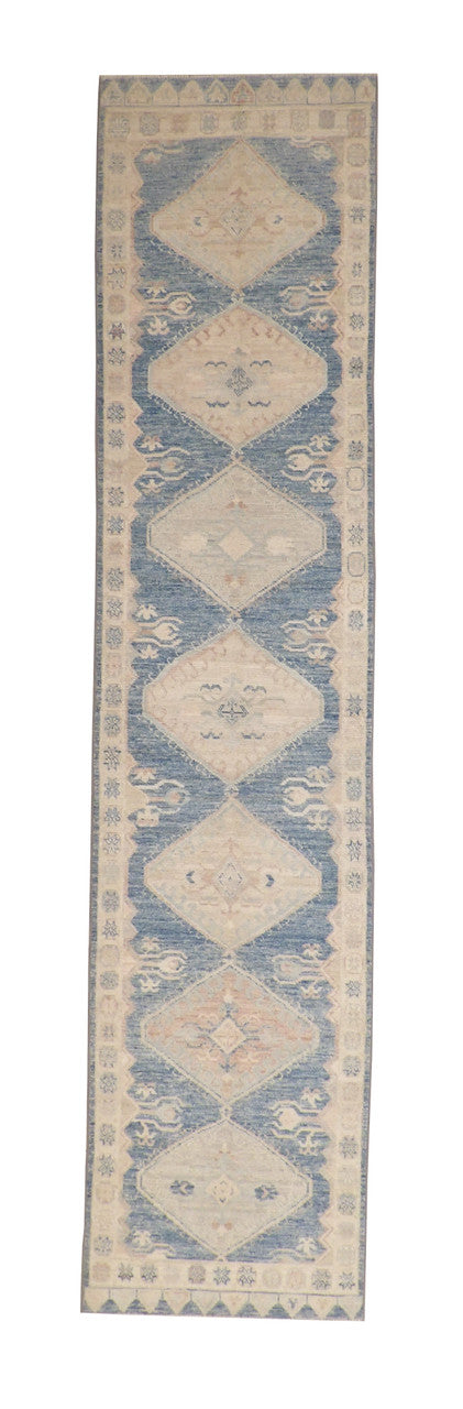 Oushak White wash Chobie Wool Hand Knotted Rug 2.8x12.0 -w5080
