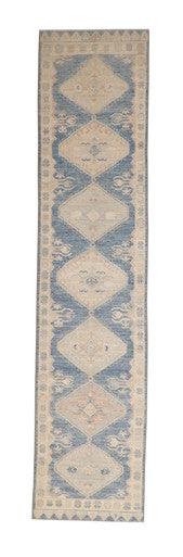 Oushak White wash Chobie Wool Hand Knotted Rug 2.8x12.0 -w5080
