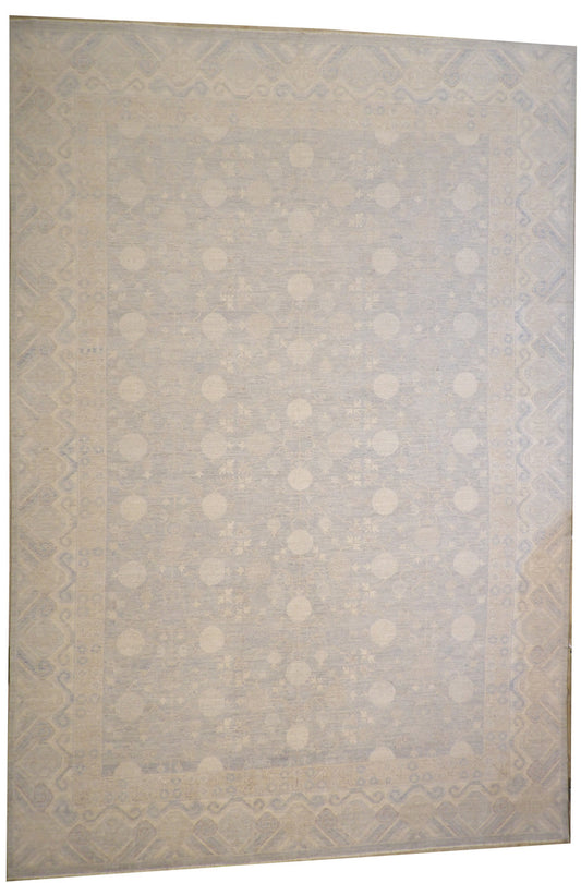 Oushak Whitewash Chobie Wool Hand Knotted Rug 12.0X18.0 - w5119