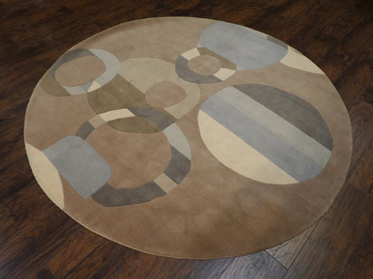 Modern Circle Design 7' x 7' Hand knotted Rug - w518