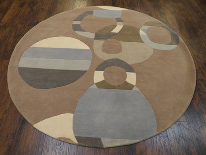 Modern Circle Design 7' x 7' Hand knotted Rug - w518