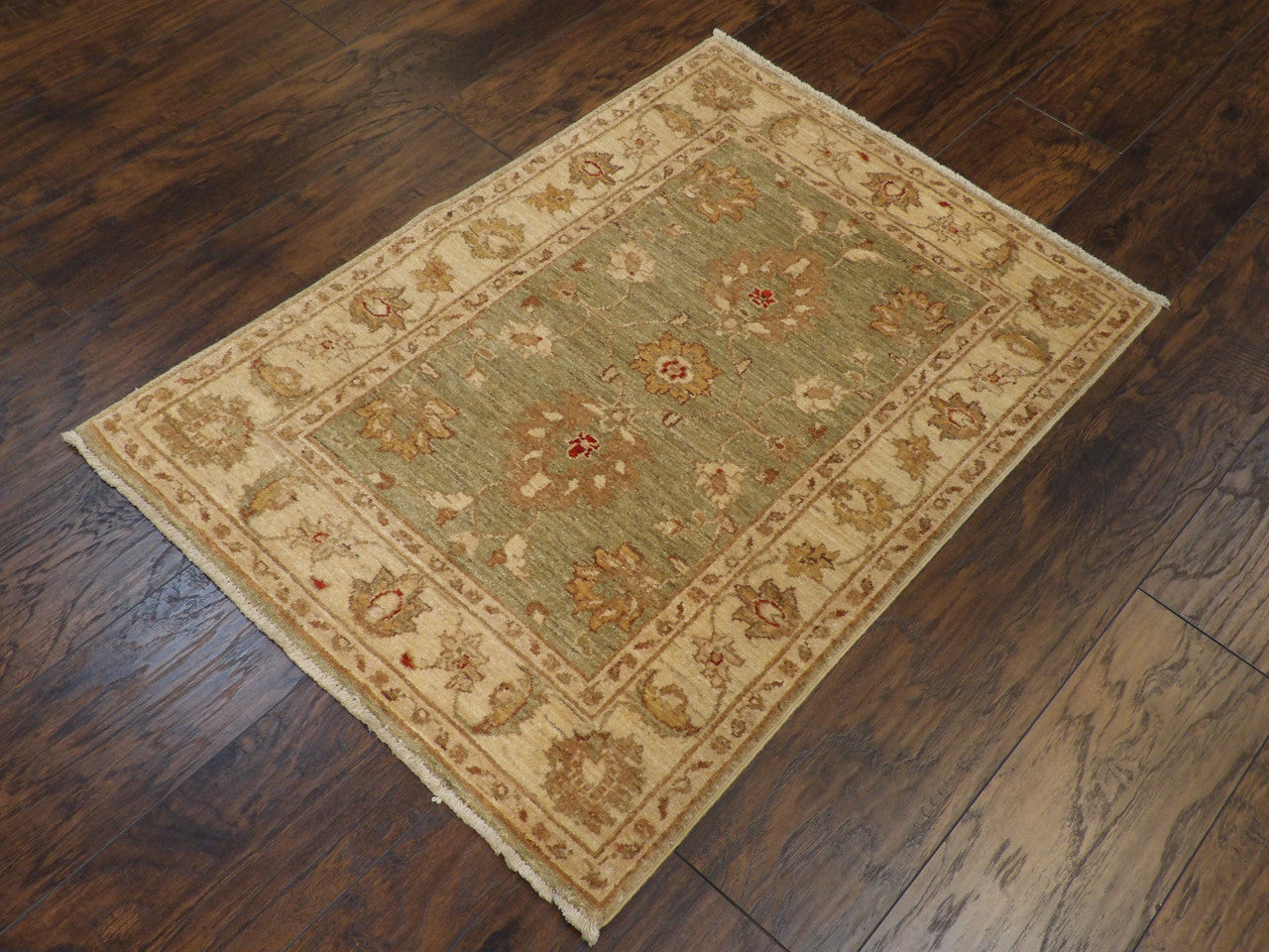 Green 2'0" x 4'0" Oushak Chobie Natural dye Hand knotted Wool Rug - Sku: w531