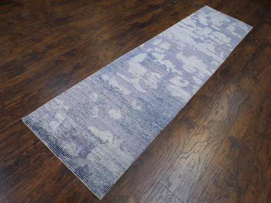 Modern Silky Abstract 2'6"x10'0" Hand-knotted Rug -w577