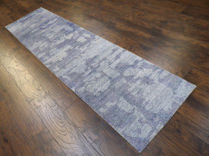 Modern Silky Abstract 2'6"x10'0" Hand-knotted Rug -w577