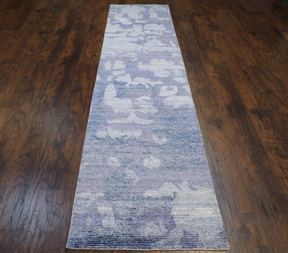 Modern Silky Abstract 2'6"x10'0" Hand-knotted Rug -w577