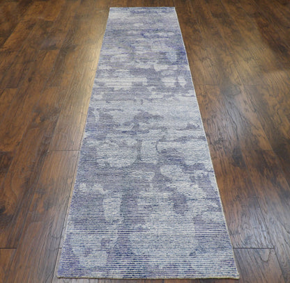 Modern Silky Abstract 2'6"x10'0" Hand-knotted Rug -w577
