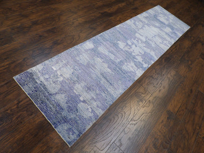 Modern Silky Abstract 2'6"x10'0" Hand-knotted Rug -w580