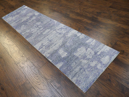 Modern Silky Abstract 2'6"x10'0" Hand-knotted Rug -w580