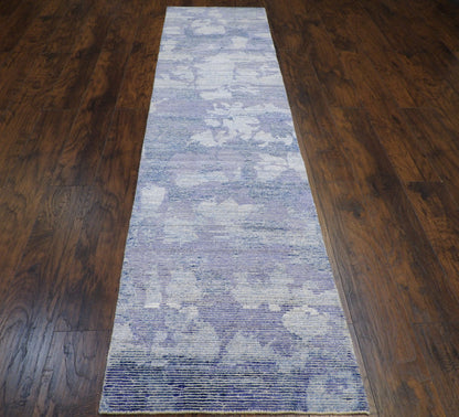 Modern Silky Abstract 2'6"x10'0" Hand-knotted Rug -w580