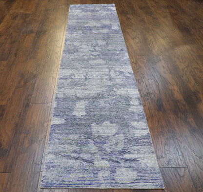 Modern Silky Abstract 2'6"x10'0" Hand-knotted Rug -w580