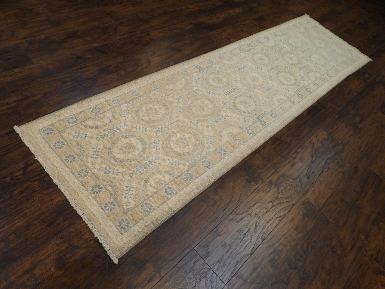 Blue 2'6" x 10'0" Oushak Chobie Natural dye Hand knotted Wool Rug - Sku: w589