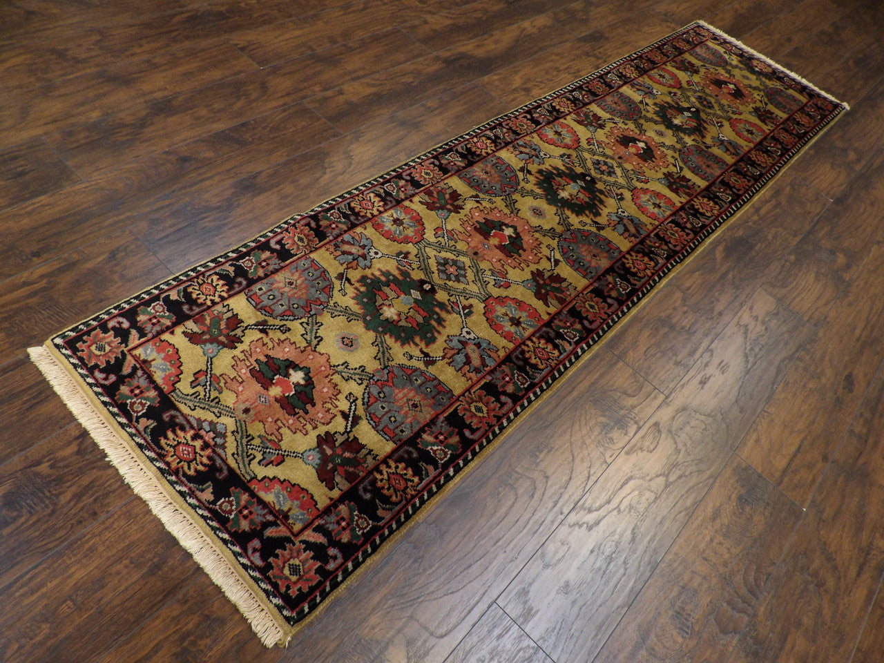 Black 2'6" x 10'0" Turkish Weave Antique Wash Hand knotted Wool Rug - Sku: w600