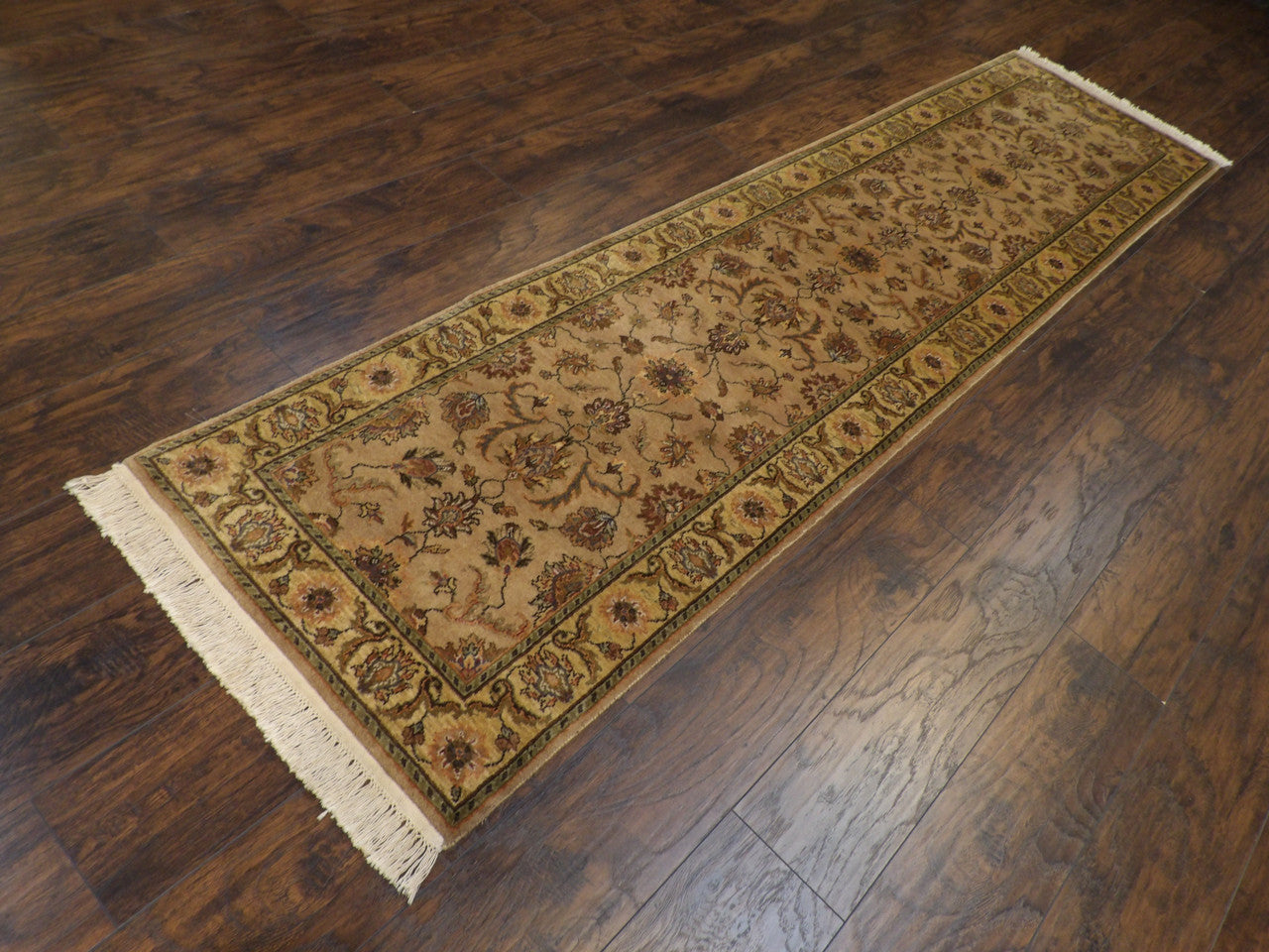 Gold 2'6" x 10'0" Fine Persian Kashan Tie Dye Hand knotted Wool Rug - Sku: w601