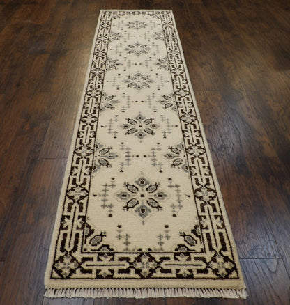 Tribal Sherapi White Wash 2'6"x10'0" Hand-knotted Rug -w608