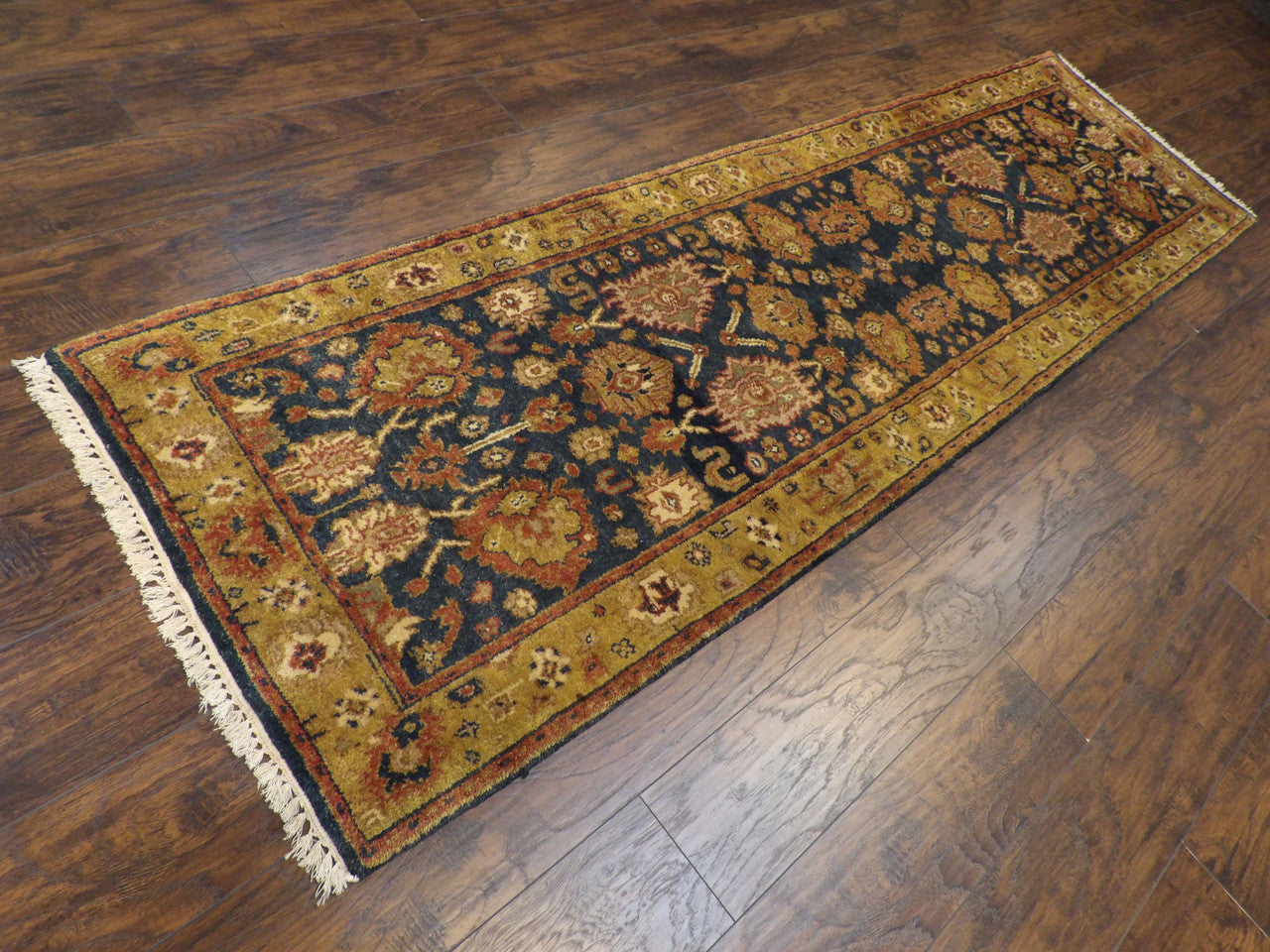 Gold 2'6" x 10'0" Jaipur Kashan Antique Wash Hand knotted Wool Rug - Sku: w611
