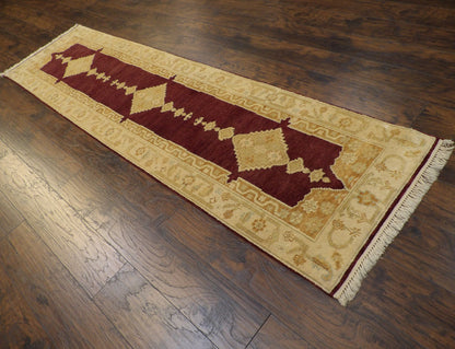 Turk Oushak Natural-dye 2'6''x10'0" Hand-knotted Rug -w618