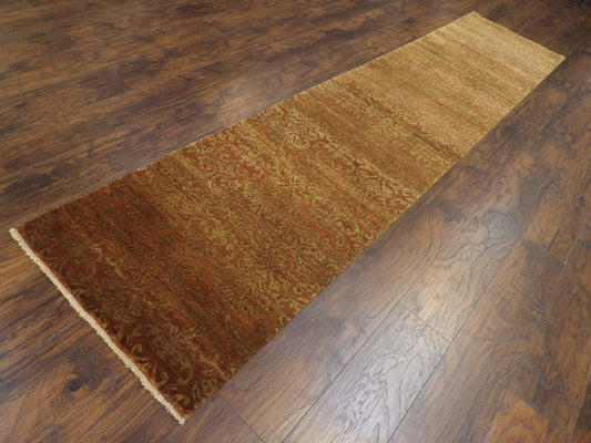 Transitional Damask Carved 2'6"x12'0" Hand-knotted Rug -w694