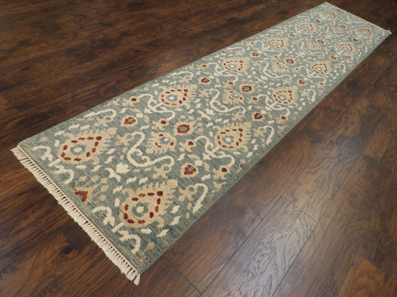 Transitional Ikat White Wash 2'6"x12'0" Hand-knotted Rug -w703